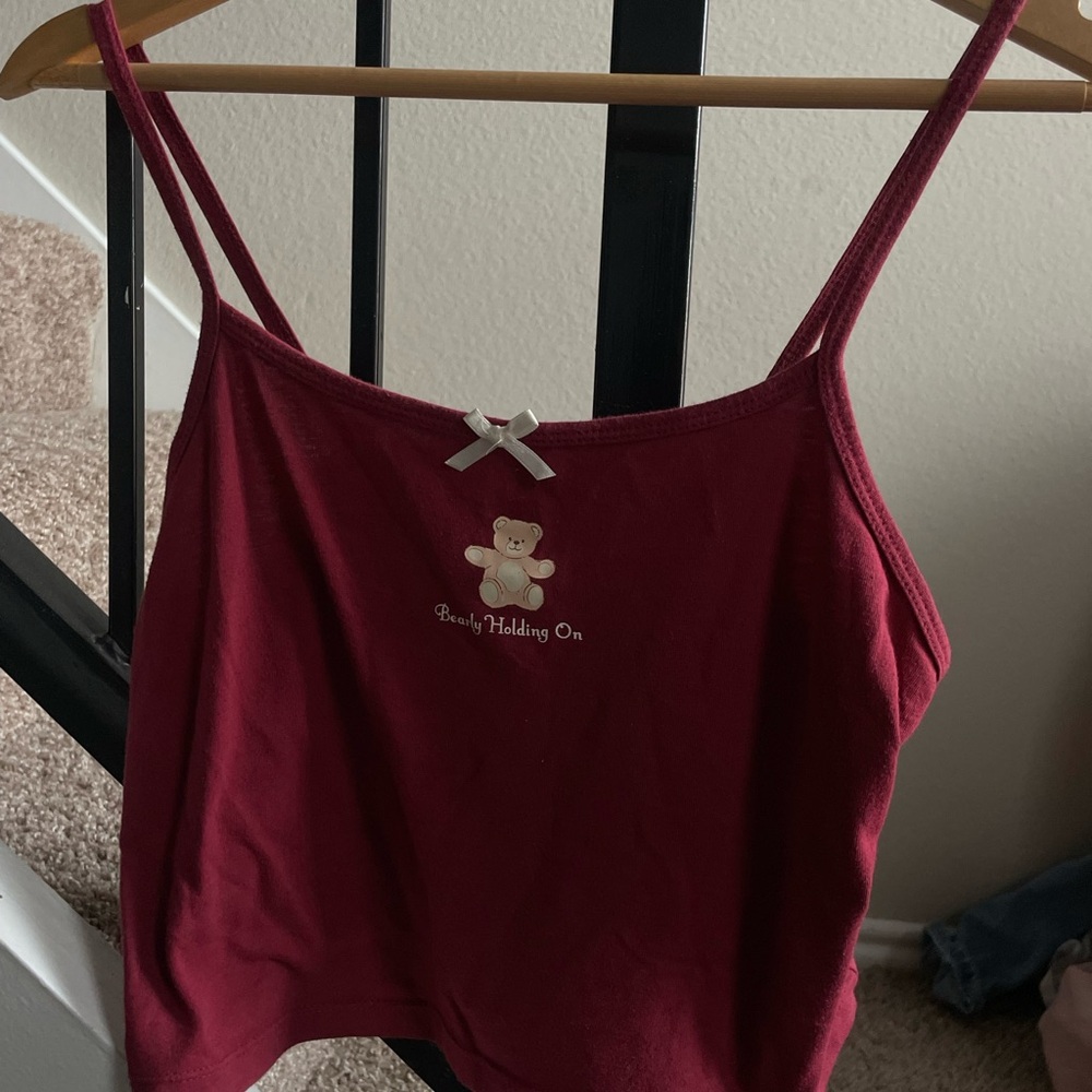 Wildflowers Burgundy Crop Top with Bear Accent